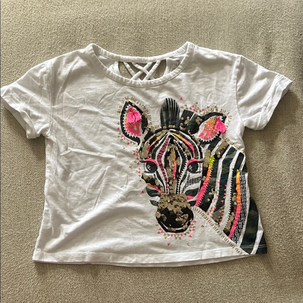 Justice White and Pink Zebra Tee Short Sleeve
